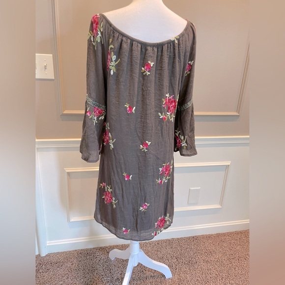 Figueroa & Flower dress Large gauze brown floral embroidered boho boat neck - Picture 3 of 7